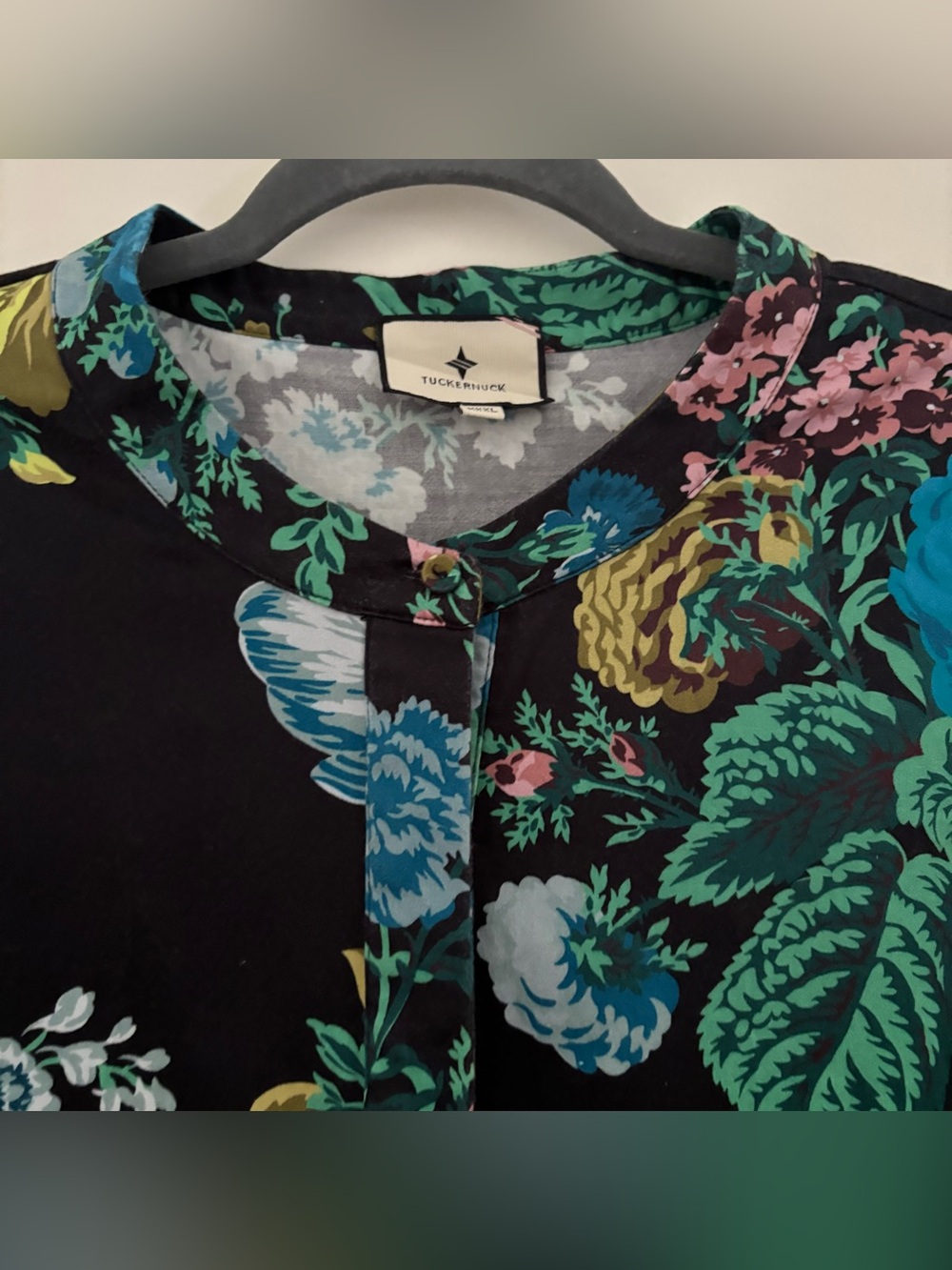 Tuckernuck Sz XXXL Black Verdant Dark Floral Royal Boxy Shirt Dress Button Up - Picture 3 of 10